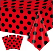 2 Packs Ladybug Party Tablecloths - Rectangular, Black and Red Dots, Waterproof