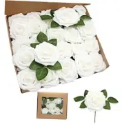 Artificial Roses Flowerspcs Real Looking Foam Fake Roses with Stems 50 White