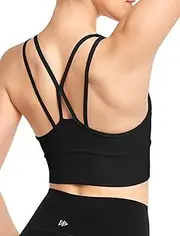 [Yvette] Light Support Strappy Yoga Sports Bras Crop Tops for Women