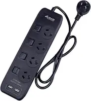 Power Board 4 Outlets w/Individual Swith Surge Protection & 2 USB Ports -BLK 1M