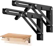 10 Inch Folding Shelf Brackets - Matte Black Collapsible Heavy Duty Brackets for