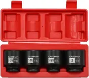 1/2'' Drive Spindle Axle Nut Impact Socket Set, 6 Point, CR-MO,1-13/16, 1-7/8, 1