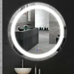 智能無框浴室鏡子圓形LED燈鏡洗手間鏡子帶燈化妝鏡掛鏡廁所