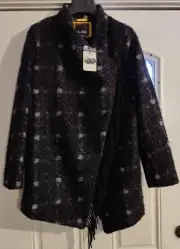 NWT Sam Edelman Asymmetrical FRINGE Wool Blend Coat Size Small