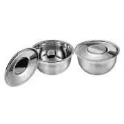 Set of 2 Pcs Stainless Steel Serving Bowl with Stainless Steel Lid, Silver KU