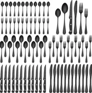 48-Piece Black Silverware Set for 8, Stainless Steel Cutlery Utensils Kitchen