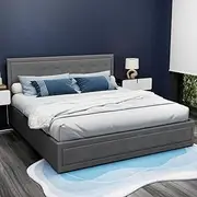 Artiss King Bed Frame Platform Tufted Headboard Frames Gas Lift Beds Base with Storage Space Bedroom Room Decor Home Furniture, Upholstered with Grey Faux Linen Fabric + Foam + Wood