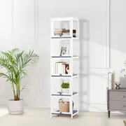 ZUNI 5-Tier Display Cabinet Storage Flip-Top Shelves Stand Rack Bookcase White