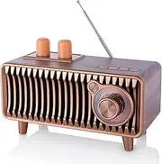 CYBORIS Retro Bluetooth Speaker Radio, Walnut Wood Vintage Rotary FM Radio, 20W Dual Speakers Stereo,with U Disk/TF Card/Aux Player Function,Wireless Speakers for Home, Office Decor (Walnut-Wood)