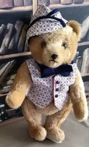 PATRIOTIC PRINT LINED VEST AND BOW TIE &GARRISON CAP CRAFTED TEDDY BEAR CLOTHES.
