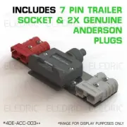 Stainless Bracket with NARVA Flat 7 Pin Trailer Socket 2x Anderson Plugs 50A 003