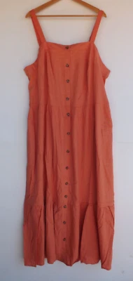 New Autograph Dress 20 Womens Orange Maxi Linen Blend Decorative Button Tiered
