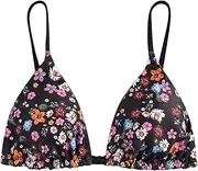 [ZAFUL] Women's Triangle Bikini Top String Push Up Padded Sexy Swimsuit Bathing Suits Top, 2-floral Black, Large