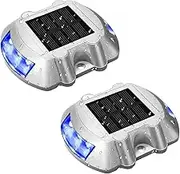 EZONEDEAL Solar Driveway Lights, Solar Deck Lights, Wireless Dock Lights 6 LED for Path Warning Walkway Sidewalk,Solar Garden Lights LED Light Outdoor Waterproof Road Marker Lights for Pathway 2PCS