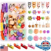 Decorative Push Pins Flower and Heart Thumb Tacks Wooden Pin Clips Board Tack