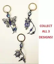LOT Lucky Owl Butterfly Turtle Key Chain Ring Feng Shui Evil Eye Charm Protect