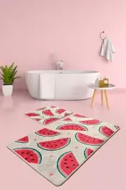 Bathroom Rugs Set 2 Pieces, Non Slip, Machine Washable, Digital Print (Watermel)