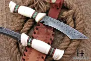 HUNTEX Handmade Damascus Blade, Came Bone Handle, 280 mm Long Exotic Tanto Knife
