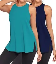 [DYLH] Pima Cotton Racerback Yoga Tops Woman Side Split Athletic Workout Tank Tops Loose Fit Moisture Wicking 2 Pack