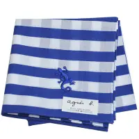 在飛比找Yahoo奇摩購物中心優惠-agnes b 條紋品牌蜥蜴圖騰LOGO刺繡帕領巾(寶藍/白