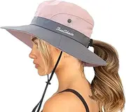 [YCMI] Womens Summer Sun-Hat Outdoor UV Protection Fishing Hat Wide Brim Foldable-Beach-Bucket-Hat with Ponytail-Hole