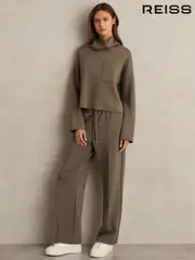 Reiss Khaki Green Jemma Modal Blend Interlock Wide Leg Joggers (W31595) | $245