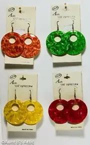 70's-80's Retro Style Earrings Asso Color Plastic Marble Pattern Pierced Earring