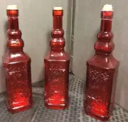 Holiday Glass Decorating Bottle 12”H Red-Raised Design With Cork-NEW -Lot Of 3-