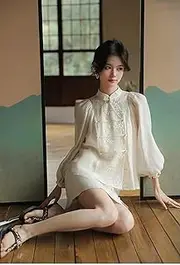 [JIMINISO] 2Pc Sets Traditional Chinese Style Modern Lace Jacket Tang Suit Top Suit Summer Women's Hanfu Blouse Half Skirt