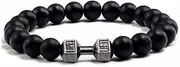 [Generic] Dumbbell Bracelet for Men Gym,Gym Fitness Barbell Bracelet,Natural Volcanic Lava Stone,Adjustable Natural Black Matte Stone Beads Bracelet Fitness Barbell Jewelry for Women Men