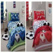 CATHERINE LANSFIELD FOOTBALL DUVET COVERS - KIDS SINGLE DOUBLE RED OR BLUE