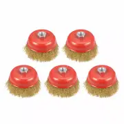 4-Inch Wire Cup Brush Brass Plated Crimped Steel with M14 Threaded Hole 5 Pcs