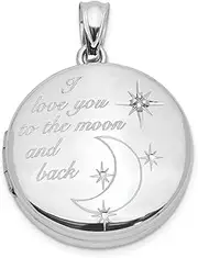 [JewelryWeb] 925 Sterling Silver 20mm Diamond I Love You To The Celestial Moon and Back Round Photo Locket Pendant Necklace