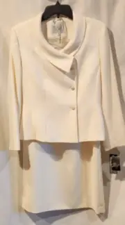 NWT LE SUIT PETITE TWO PIECE SKIRT SUIT SIZE 10 P LINING IVORY
