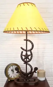 Ebros Cast Iron Western Horseshoes Base Desktop Table Lamps w/ Pine Shade 28"H