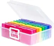 Novelinks (Multi-Colored) - Transparent 10cm x 15cm Photo Cases and Clear Craft Keeper with Handle - 16 Inner Cases Plastic Storage Container Box (Multi-Coloured)