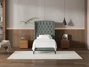 My Style Winged Headboard & Slimline Base - King Single / Seaglass / Slimline Base