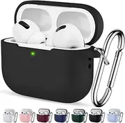 AirPods Pro 2 2nd Case Cover and AirPods Pro Case for Women and Men with Keychain, Soft Silicone Protective Case for AirPods Pro 2nd Generation 2022 and AirPods Pro 1st 2019 Front LED Visible Black