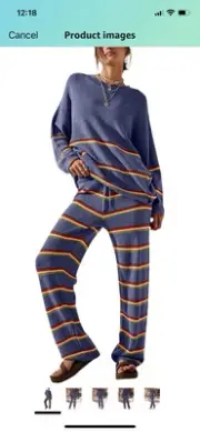 EVALESS 2 piece outfit Striped knit Sweater set Matching Longwear
