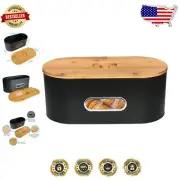 Stylish Black Metal Bread Box with Air Circulation Window - 1293 Cubic Inches