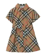 Burberry Kids Checked Tied-Waist Shirt Dress 2,18M,6M,24M,12M sand-colored