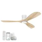 Smart 52” Wood Flush Mount Ceiling Fans with Lights and Remote,Quiet DC Mo
