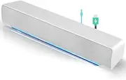 Mini portable USB Wired soundbar Music Player Bass surround Soundbox speaker with 3.5 mm audio plug for desktop, laptop, TV, smartphone, tablet PC, MP3, MP4 and more(white)