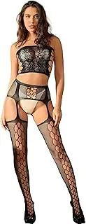 [Tender Whisper] Women Lingerie Sets 2 Pcs Fishnet Tube Top+Thigh-High Stockings Party Base Free Size Outfit Mesh Sleepwear