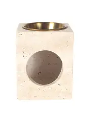 Mika Tealight Oil Burner in Travertine - Beige