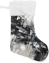 XYMZR Christmas Stocking Black White Abstruct Pattern 18” Christmas Stockings with Plush Faux Fur Cuff Decoration for Holiday Family Party, Multi-colored
