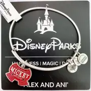 New Disney Alex and Ani Mickey Mouse Red Shorts Silver Charm Bangle Bracelet