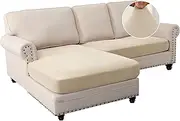 Stretch 2 Piece Cushion Covers L Shape Sofa Cover for Sectional Sofa, Velvet Couch Cover Soft and Comfort Pets Dog Friendly (2 Seater + 1 Chaise, Ivory)
