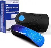 RooRuns Plantar Fasciitis 3/4 Length Insoles for Men Women, High Arch Support Orthotic Shoe Inserts for Work Boots, Flat Feet, Over-Pronation, Supination, Heel Spurs Pain Relief - Walking Running, S