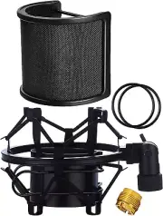 Microphone Shock Mount with Pop Filter, Mic Anti-Vibration Suspension Shock Moun